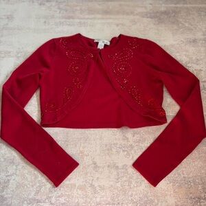 Vintage Y2K Red Beaded Cropped Bolero Cardigan Size S